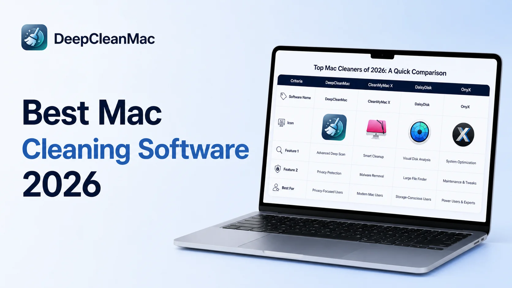Best Mac Cleaning Software 2026 - DeepCleanMac guide comparing top Mac cleaners